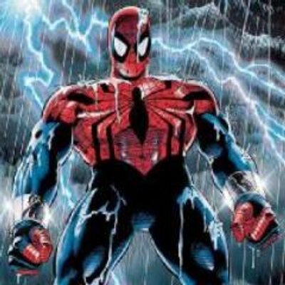 Spider-Man standing in a storm